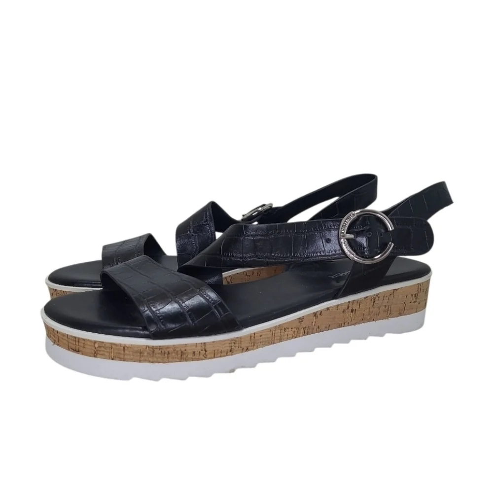 Marc Fisher Grandie Wedge Sandal Black Croc Print Size 9.5 M - Picture 7 of 11